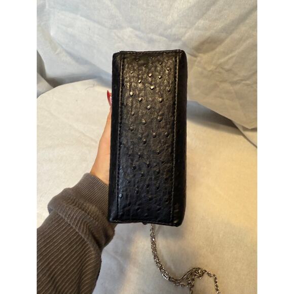 MANGO MNG Ostrich Embossed Mini Satchel Black Faux Leather Crossbody Chain - Picture 8 of 10